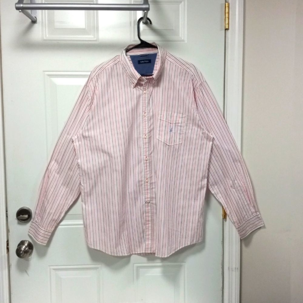 Nautica Stripped Button Down Shirt 100% Cotton Mens/XL